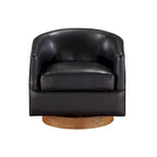 Faux Leather Wood Base Barrel Swivel Chair