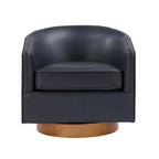 Faux Leather Wood Base Barrel Swivel Chair