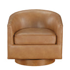Faux Leather Wood Base Barrel Swivel Chair