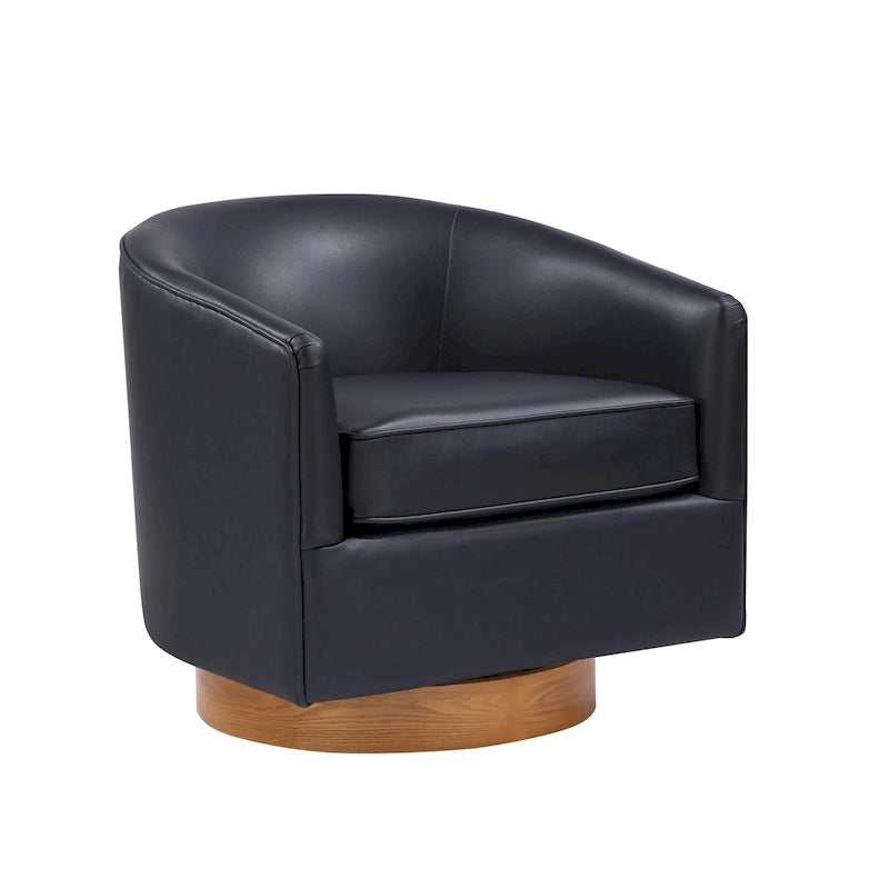 Faux Leather Wood Base Barrel Swivel Chair