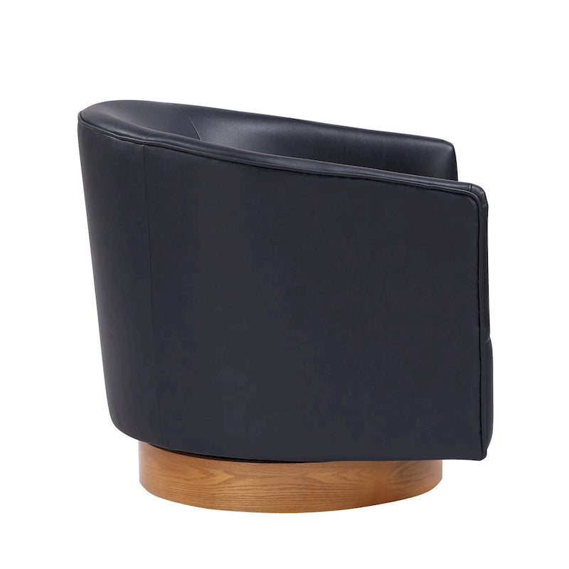 Faux Leather Wood Base Barrel Swivel Chair