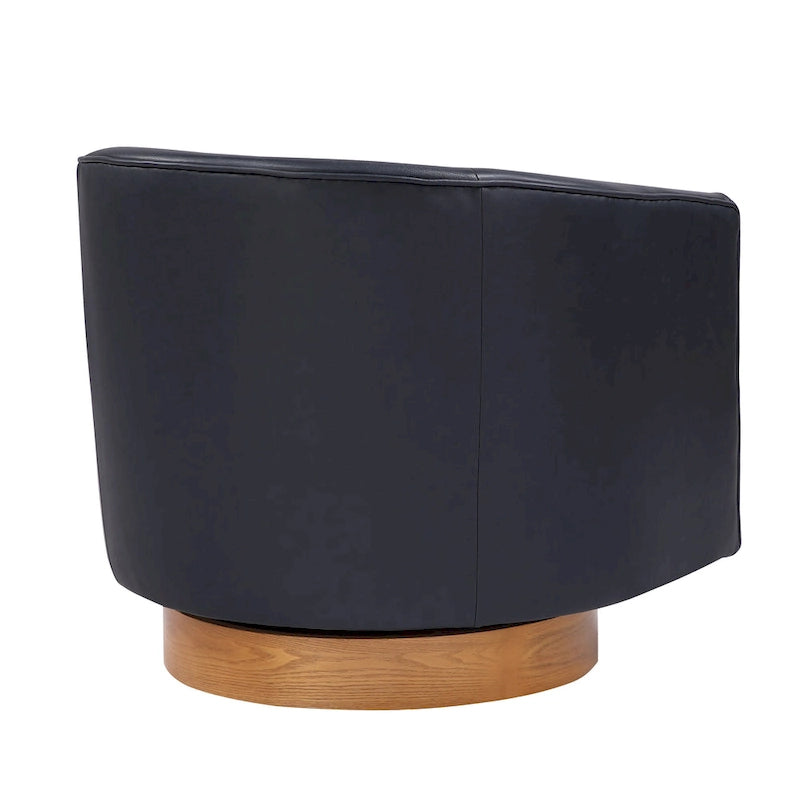 Faux Leather Wood Base Barrel Swivel Chair