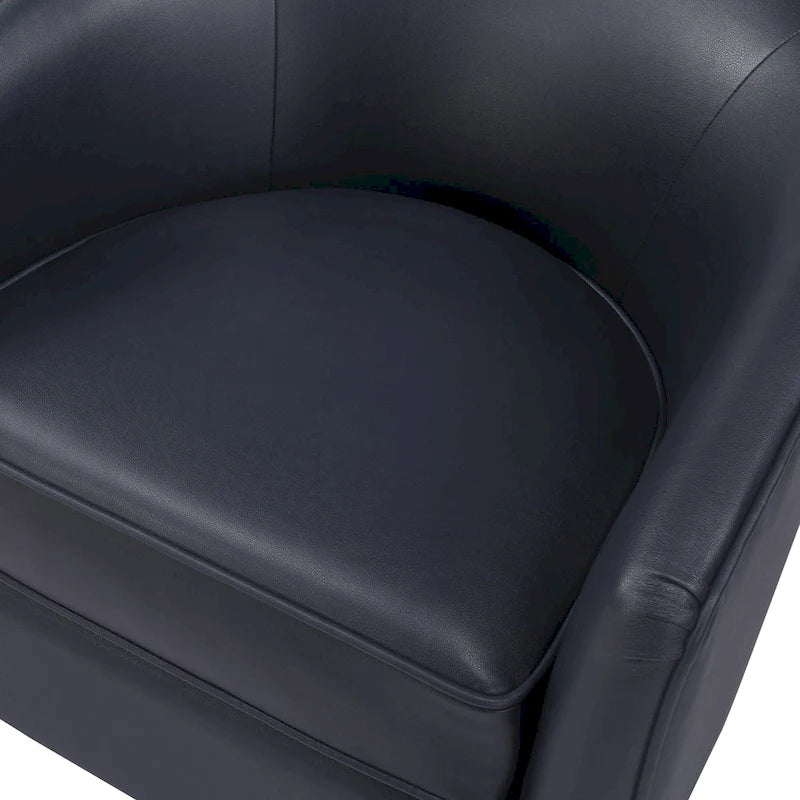 Faux Leather Wood Base Barrel Swivel Chair