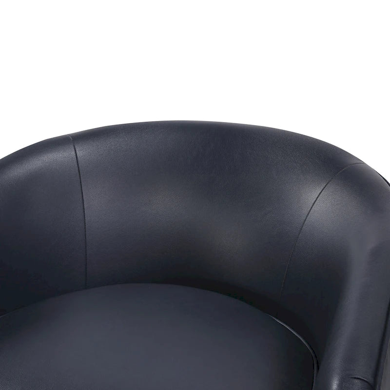 Faux Leather Wood Base Barrel Swivel Chair