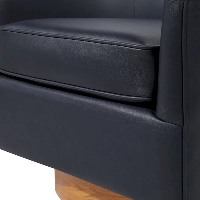Faux Leather Wood Base Barrel Swivel Chair