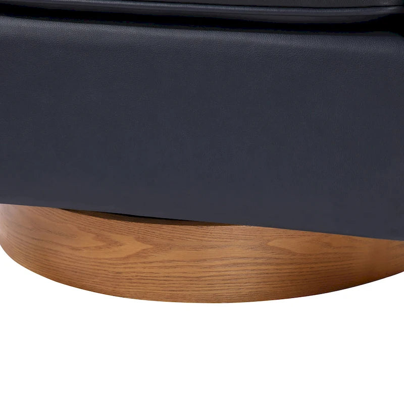 Faux Leather Wood Base Barrel Swivel Chair