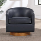Faux Leather Wood Base Barrel Swivel Chair