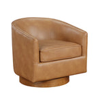 Faux Leather Wood Base Barrel Swivel Chair
