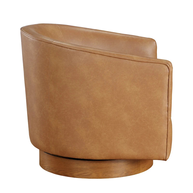 Faux Leather Wood Base Barrel Swivel Chair