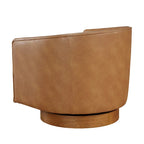 Faux Leather Wood Base Barrel Swivel Chair