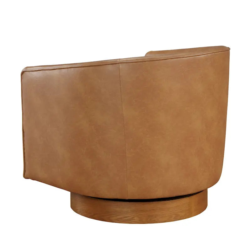 Faux Leather Wood Base Barrel Swivel Chair