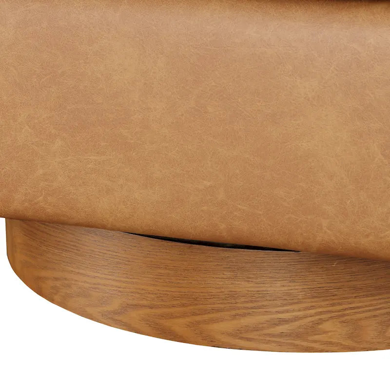 Faux Leather Wood Base Barrel Swivel Chair