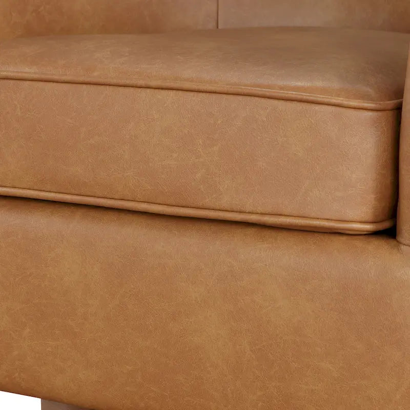 Faux Leather Wood Base Barrel Swivel Chair