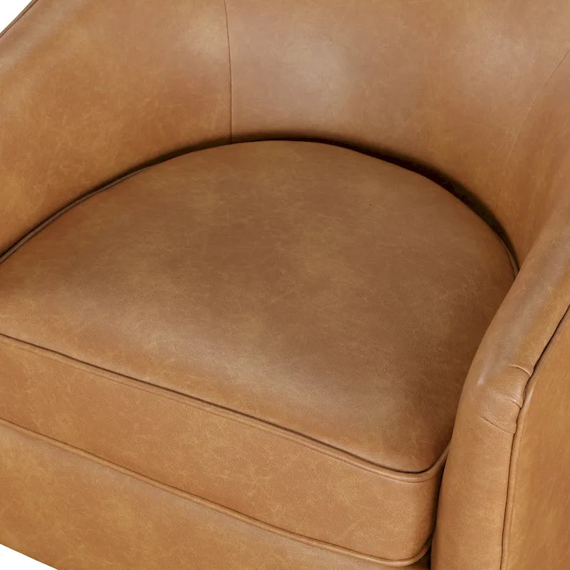 Faux Leather Wood Base Barrel Swivel Chair
