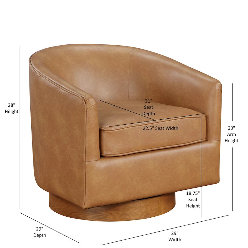 Faux Leather Wood Base Barrel Swivel Chair