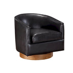 Faux Leather Wood Base Barrel Swivel Chair