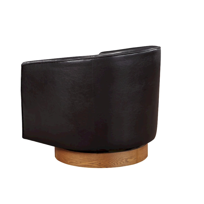 Faux Leather Wood Base Barrel Swivel Chair