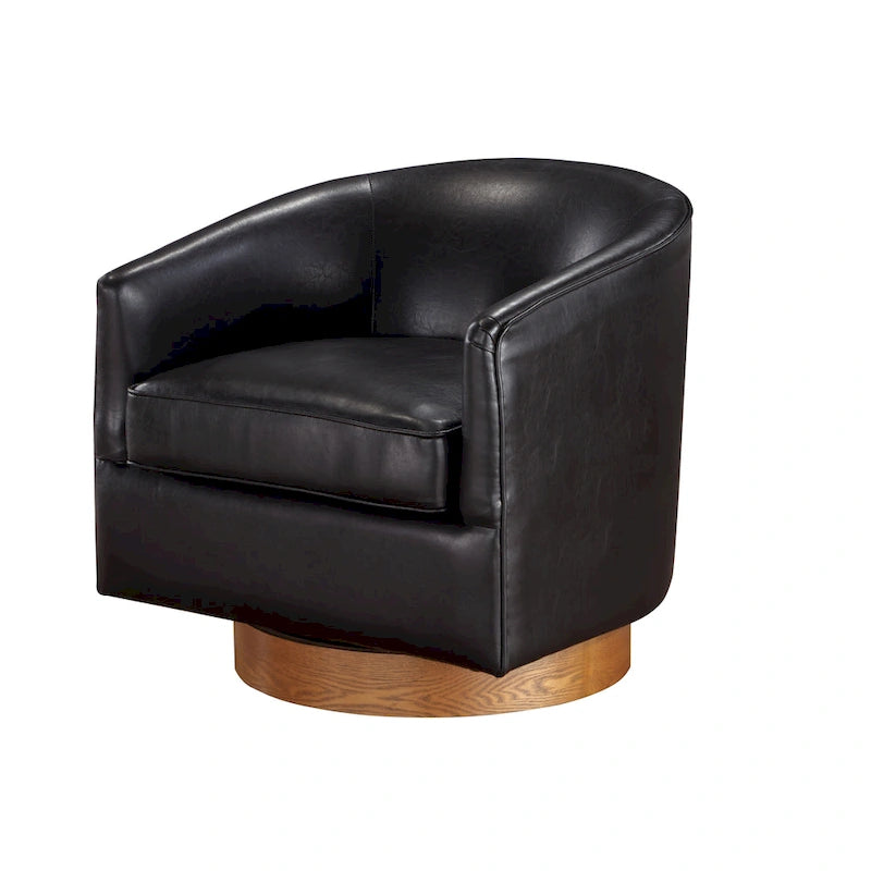 Faux Leather Wood Base Barrel Swivel Chair