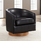 Faux Leather Wood Base Barrel Swivel Chair