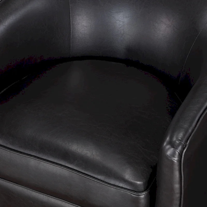 Faux Leather Wood Base Barrel Swivel Chair