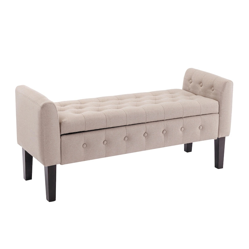 Fabric Flip Top Storage Ottoman with Rubberwood Legs