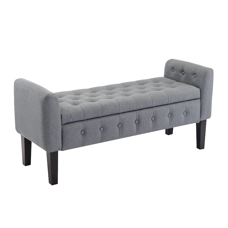 Fabric Flip Top Storage Ottoman with Rubberwood Legs