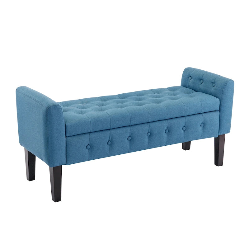 Fabric Flip Top Storage Ottoman with Rubberwood Legs