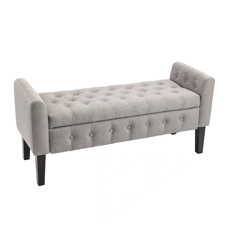 Fabric Flip Top Storage Ottoman with Rubberwood Legs