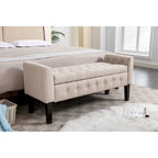 Fabric Flip Top Storage Ottoman with Rubberwood Legs