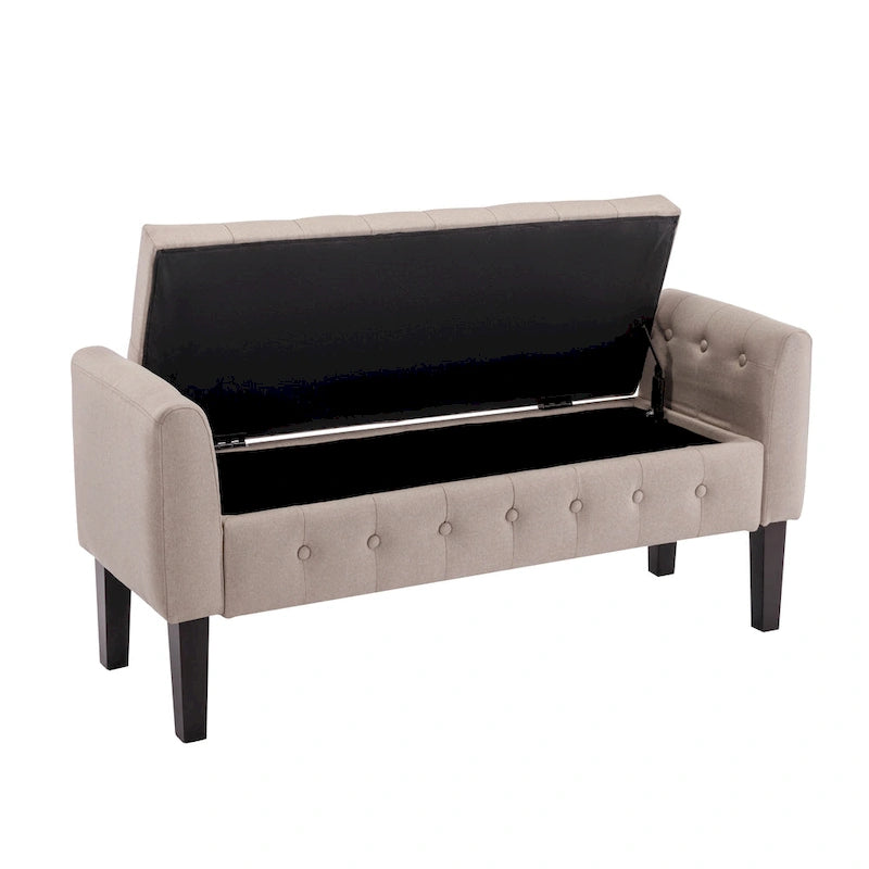 Fabric Flip Top Storage Ottoman with Rubberwood Legs