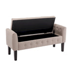 Fabric Flip Top Storage Ottoman with Rubberwood Legs