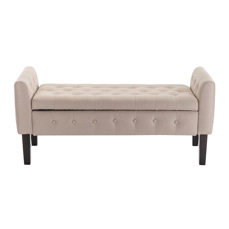 Fabric Flip Top Storage Ottoman with Rubberwood Legs
