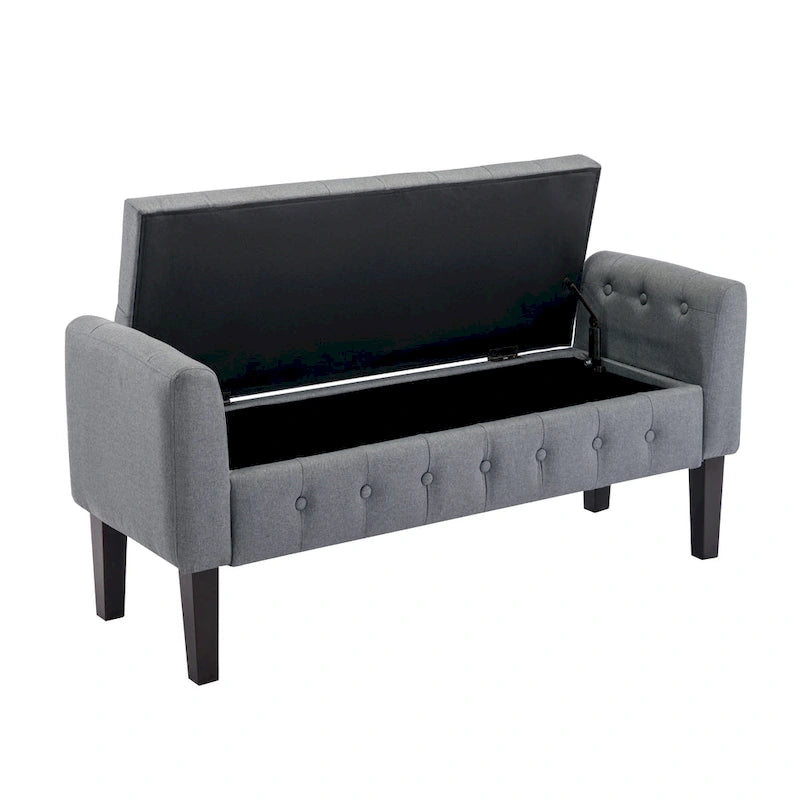 Fabric Flip Top Storage Ottoman with Rubberwood Legs