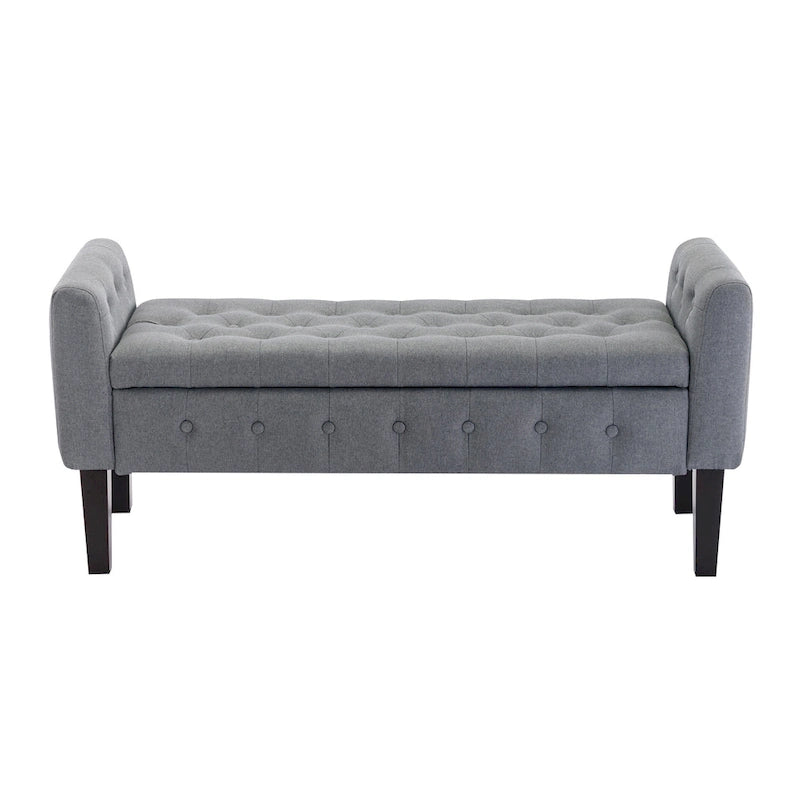 Fabric Flip Top Storage Ottoman with Rubberwood Legs