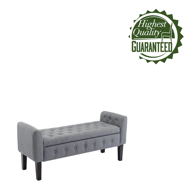 Fabric Flip Top Storage Ottoman with Rubberwood Legs