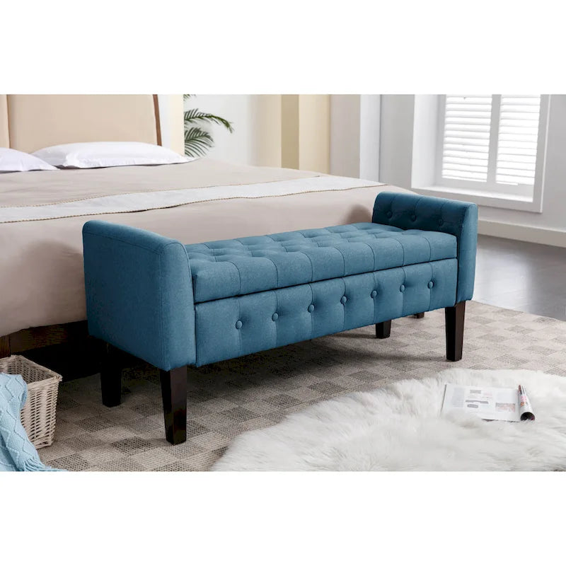 Fabric Flip Top Storage Ottoman with Rubberwood Legs