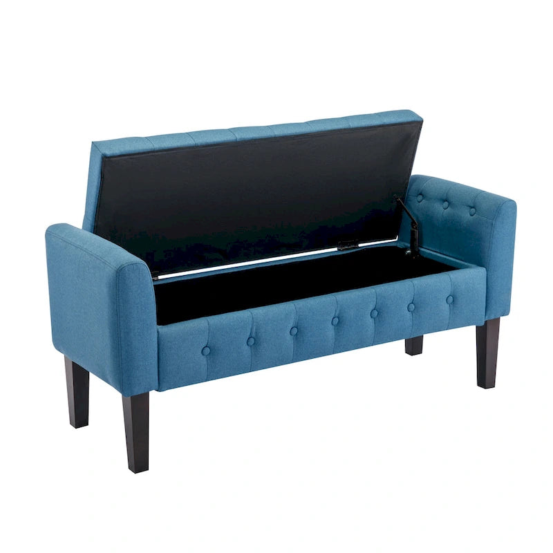 Fabric Flip Top Storage Ottoman with Rubberwood Legs