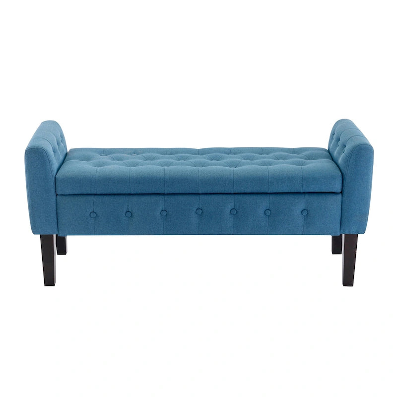 Fabric Flip Top Storage Ottoman with Rubberwood Legs