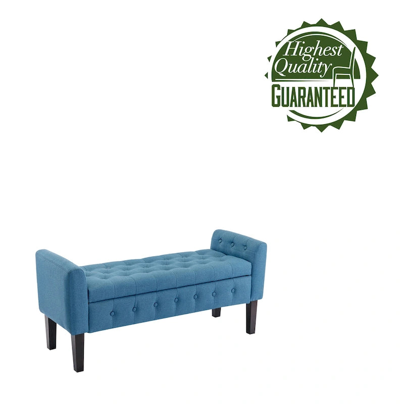 Fabric Flip Top Storage Ottoman with Rubberwood Legs