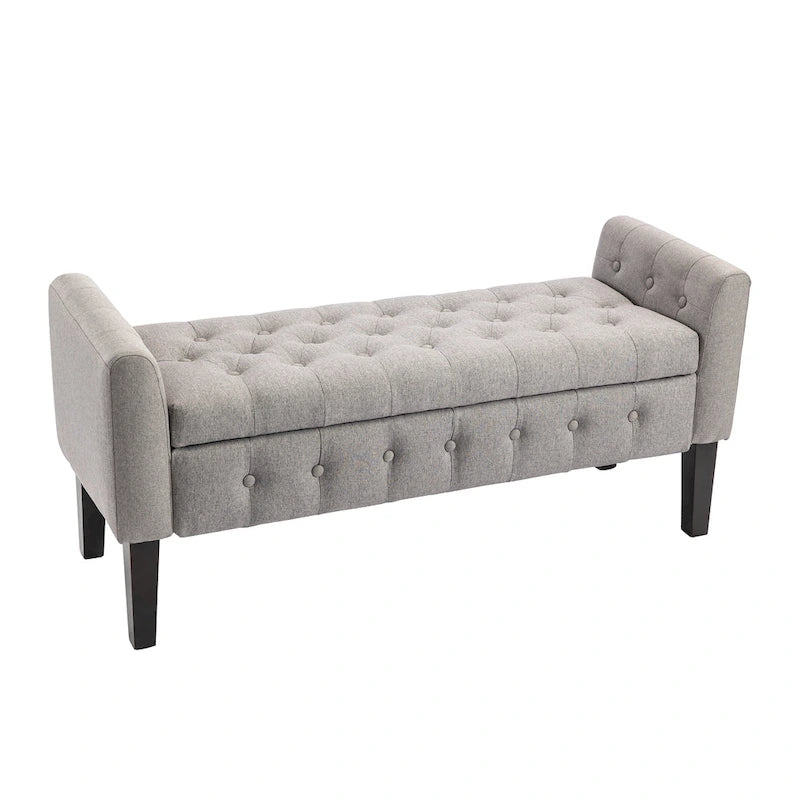 Fabric Flip Top Storage Ottoman with Rubberwood Legs