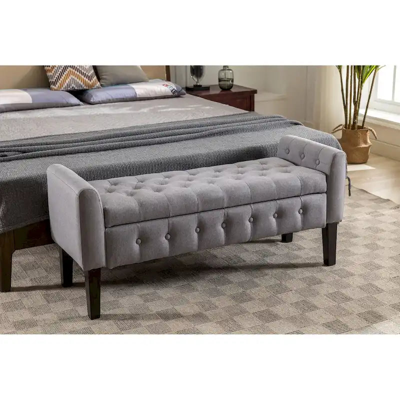 Fabric Flip Top Storage Ottoman with Rubberwood Legs