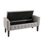 Fabric Flip Top Storage Ottoman with Rubberwood Legs