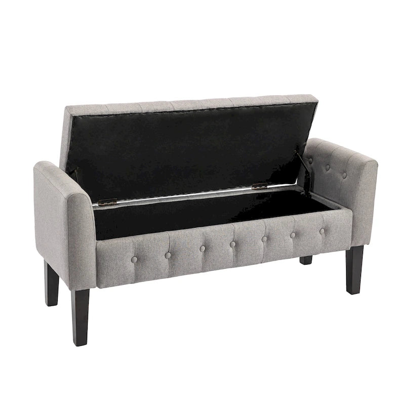 Fabric Flip Top Storage Ottoman with Rubberwood Legs