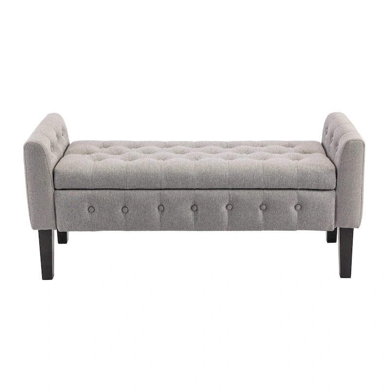 Fabric Flip Top Storage Ottoman with Rubberwood Legs