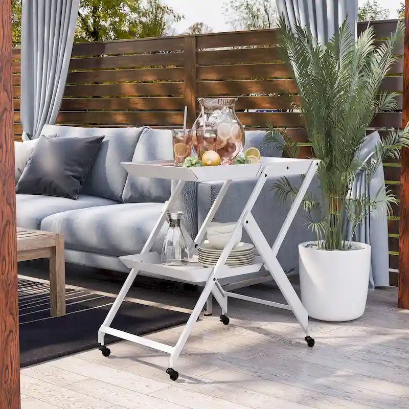 Zonnie Contemporary Steel 2-Shelf Folding Server Cart with Wheeled Base by Furniture of America