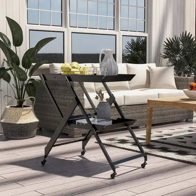 Zonnie Contemporary Steel 2-Shelf Folding Server Cart with Wheeled Base by Furniture of America