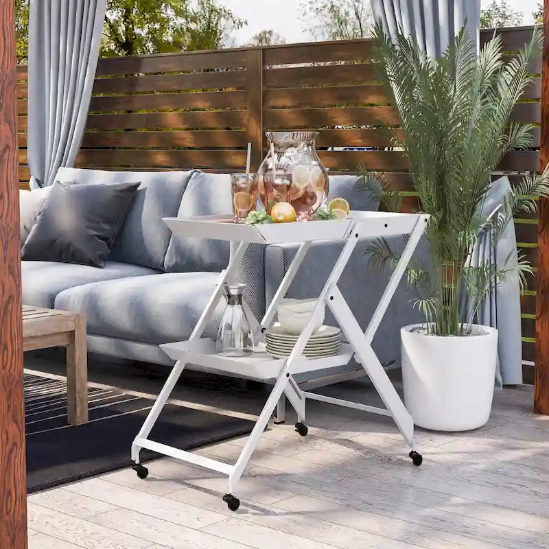 Zonnie Contemporary Steel 2-Shelf Folding Server Cart with Wheeled Base by Furniture of America