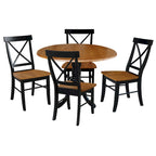 42 in. Drop Leaf Table with 4 Cross Back Dining Chairs - 5 Piece Set