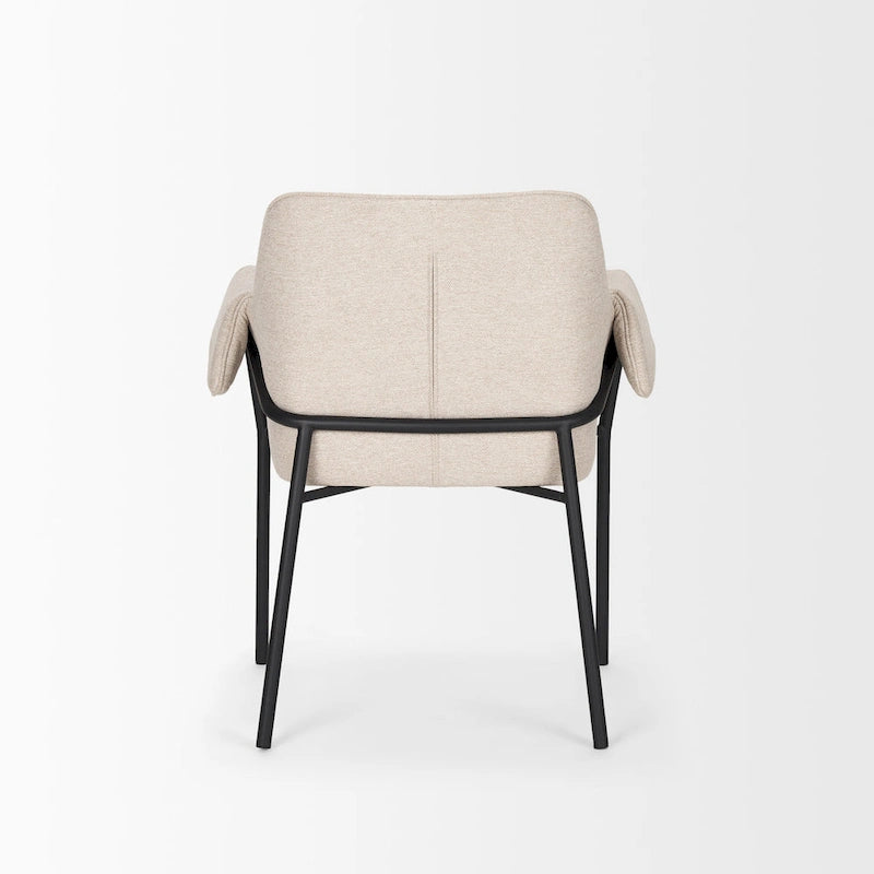 Brently Dining Chair w/ Cream Boucle Fabric & Matte Black Metal Legs