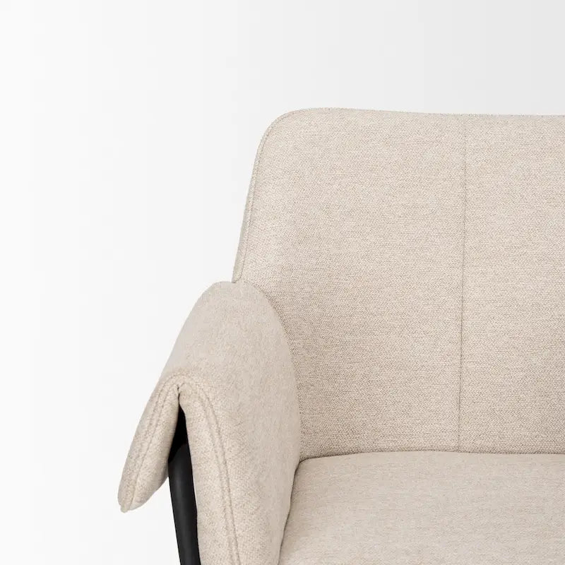 Brently Dining Chair w/ Cream Boucle Fabric & Matte Black Metal Legs